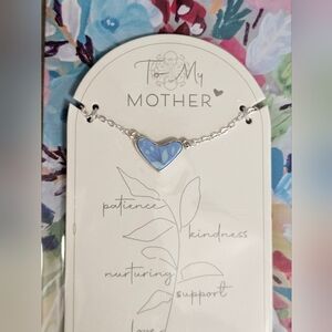 JIL ZARAH TO MY MOTHER HANDMADE CLAY HEART BLUE NECKLACE SILVER TONE GIFT